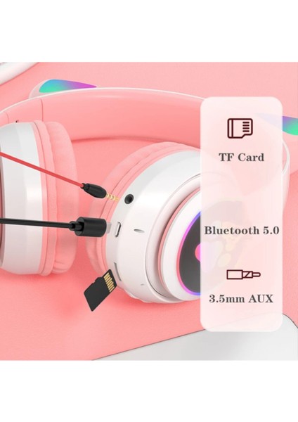Karler Stn-28 Bluetooth Mikrofonlu LED Işıklı Hafıza Kartı Girişli Kulak Üstü Kedi Kulaklık