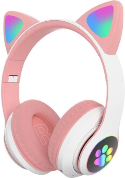 Karler Stn-28 Bluetooth Mikrofonlu LED Işıklı Hafıza Kartı Girişli Kulak Üstü Kedi Kulaklık