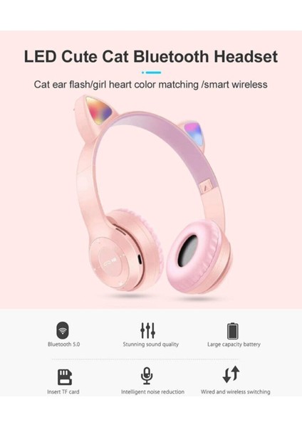 Karler Stn-28 Bluetooth Mikrofonlu LED Işıklı Hafıza Kartı Girişli Kulak Üstü Kedi Kulaklık