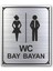 Wc Bay Bayan Tuvalet Kapı Yönlendirme Levhası 10 cm x 12 cm Gümüş Renkli Rezopal Levha 1