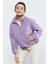 Eflatun Yarım Fermuar Etek Ucu Büzgülü Kadın Polar Oversize Sweatshirt - 97171 1