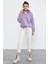 Eflatun Yarım Fermuar Etek Ucu Büzgülü Kadın Polar Oversize Sweatshirt - 97171 2