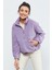 Eflatun Yarım Fermuar Etek Ucu Büzgülü Kadın Polar Oversize Sweatshirt - 97171 5