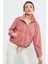 Yaban Gülü Yarım Fermuar Etek Ucu Büzgülü Kadın Polar Oversize Sweatshirt - 97171 1