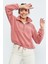 Yaban Gülü Yarım Fermuar Etek Ucu Büzgülü Kadın Polar Oversize Sweatshirt - 97171 3