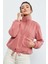 Yaban Gülü Yarım Fermuar Etek Ucu Büzgülü Kadın Polar Oversize Sweatshirt - 97171 5