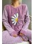 Mor Papatya Desenli Kadın Peluş Pijama Takımı 4