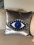 Gri Kadife Mavi Göz Işlemeli Yastık Kılıfı 5
