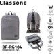 Classone BP-RG104 Rovigo Serisi WTXpro Su Geçirmez Kumaş 15.6" Notebook-Laptop Sırt Çantası-Gri