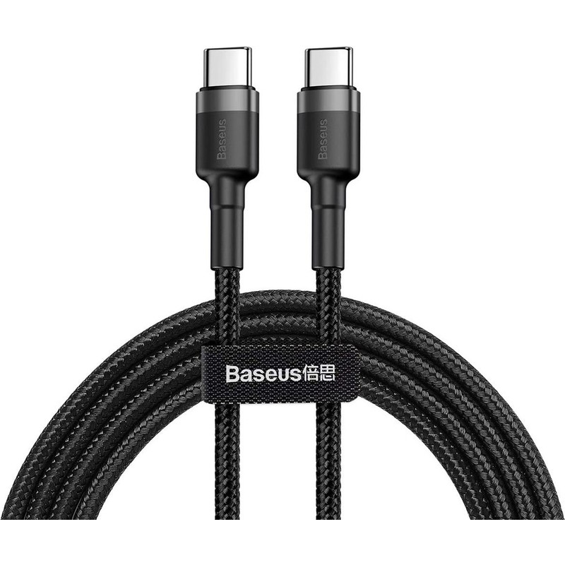 Baseus Cafule 60W Type-C Data ve Şarj Kablosu 1m Gri Siyah Dayanıklı Tasarım 20V 3A