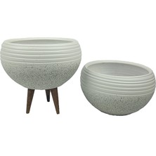 Bitki Tasarımı Ev Dekorasyon  Beyaz Granit Küp Aranjman Saksı Saksılık Salon Çiçeklik İkili Set (Ayaksız-3 Ayaklı)
