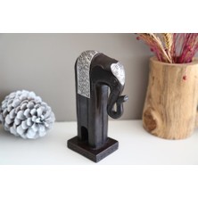 Miamantra Gümüşi Detaylı Uzun Fil Heykelciği (19 Cm)