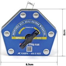 Kampa ÇIRAK-25M/A Manyetik Kaynak Gönyesi 2 Adet On-Off Anahtarlı 6 Açılı, 15-25 Kğ Kaynak Tutucu Mıknatıs