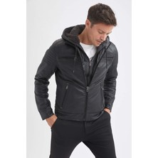 DeFacto Slim Fit Kapüşonlu İçi Yumuşak Tüylü Suni Deri Mont N9693Az21Wn