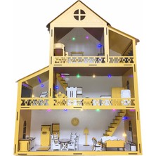 Belinay Çocuk Dünyası 100 cm 36 Mobilyalı Ledli Bebekli Bahçeli Montessori Çocuk Bebek Oyun Evi