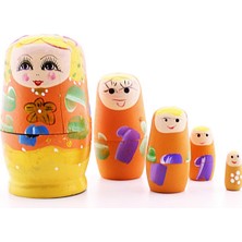 Hediye Filesi Ahşap Tombul Iç Içe Matruşka Bebek Turuncu Set 5li Büyük Boy