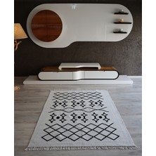 Arte Halı Natürel Nakışlı Kilim Siyah Beyaz Makinada Yıkanabilir Salon Halısı