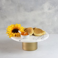 Akayev   Mermer 25 cm Metal Ayaklı Leylak Yuvarlak Sunum Tabağı