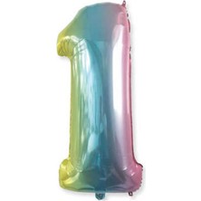 Parti Adresi Rakam Folyo Balon 1 Gökkuşağı Renk 86 cm - 34”