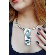 Fildişi Aksesuar Antik Gümüş Kaplama Insan Yüzü Şekilli El Yapımı Kadın Kolye