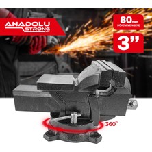 Anadolu Strong Büyük Boy 80MM 3'' 360'' Dönerli Taban Dövme Çelik Sabit Tezgah Masa Mengenesi