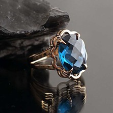 Engingold 14 Ayar Altın Mavi Topaz Taşlı Yüzük