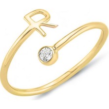 Engingold 14 Ayar Altın R Harf Tektaş Yüzük