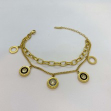 Modamugo Çelik Ikili Zincir Mineli - Gold Bileklik