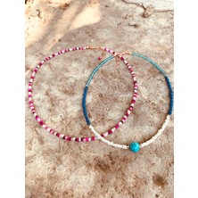 Haksal Turkuaz Taşı ve Pembe Kolye 2'li Set