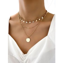 X-lady Accessories Yuvarlak Detaylı Pullu Çok Katmanlı Altın Renk Kolye