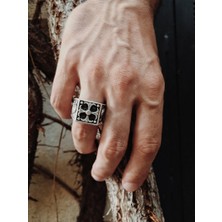 CAPO By Aytaç Yamaç Damalı Haç Figürlü Antik Ayarlanabilir Yüzük Eskitme Gümüş Kaplama