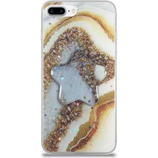 Case World Caseworld Apple Apple iPhone 8 Plus Kapak Mermer Desenli Pop Socketli Silikon Kılıf - Gold
