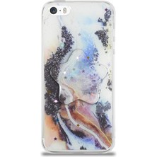 Case World Caseworld Apple Apple iPhone 5 Se Kapak Mermer Desenli Pop Socketli Silikon Kılıf - Mor