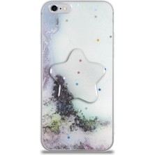 Case World Caseworld Apple Apple iPhone 6 Kapak Mermer Desenli Pop Socketli Silikon Kılıf - Beyaz