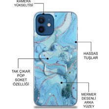 Case World Caseworld Apple Apple iPhone 6 Kapak Mermer Desenli Pop Socketli Silikon Kılıf - Mor