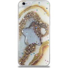 Case World Caseworld Apple Apple iPhone 6s Kapak Mermer Desenli Pop Socketli Silikon Kılıf - Gold
