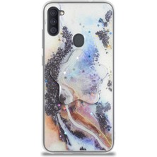 Case World Caseworld Samsung Galaxy A11 Kapak Mermer Desenli Pop Socketli Silikon Kılıf - Mor