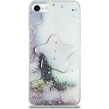 Case World Caseworld Apple Apple iPhone 7 Kapak Mermer Desenli Pop Socketli Silikon Kılıf - Beyaz