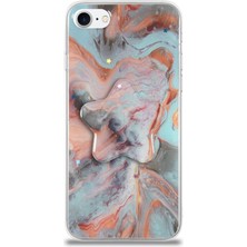 Case World Caseworld Apple Apple iPhone Se 2020 Kapak Mermer Desenli Pop Socketli Silikon Kılıf - Mercan