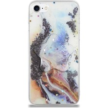 Case World Caseworld Apple Apple iPhone Se 2020 Kapak Mermer Desenli Pop Socketli Silikon Kılıf - Mor