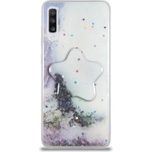 Case World Caseworld Samsung Galaxy A70S Kapak Mermer Desenli Pop Socketli Silikon Kılıf - Beyaz