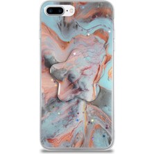 Case World Caseworld Apple Apple iPhone 8 Plus Kapak Mermer Desenli Pop Socketli Silikon Kılıf - Mercan