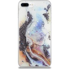 Case World Caseworld Apple Apple iPhone 8 Plus Kapak Mermer Desenli Pop Socketli Silikon Kılıf - Mor