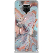 Case World Caseworld Xiaomi Redmi Note 9 Pro Kapak Mermer Desenli Pop Socketli Silikon Kılıf - Mercan