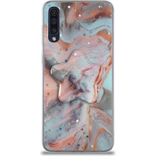 Case World Caseworld Samsung Galaxy A50 Kapak Mermer Desenli Pop Socketli Silikon Kılıf - Mercan
