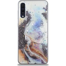 Case World Caseworld Samsung Galaxy A50 Kapak Mermer Desenli Pop Socketli Silikon Kılıf - Mor