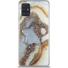 Case World Caseworld Samsung Galaxy A51 Kapak Mermer Desenli Pop Socketli Silikon Kılıf - Gold