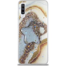 Case World Caseworld Samsung Galaxy A70 Kapak Mermer Desenli Pop Socketli Silikon Kılıf - Gold