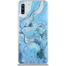 Case World Caseworld Samsung Galaxy A70S Kapak Mermer Desenli Pop Socketli Silikon Kılıf - Mavi