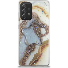 Case World Caseworld Samsung Galaxy A72 Kapak Mermer Desenli Pop Socketli Silikon Kılıf - Gold